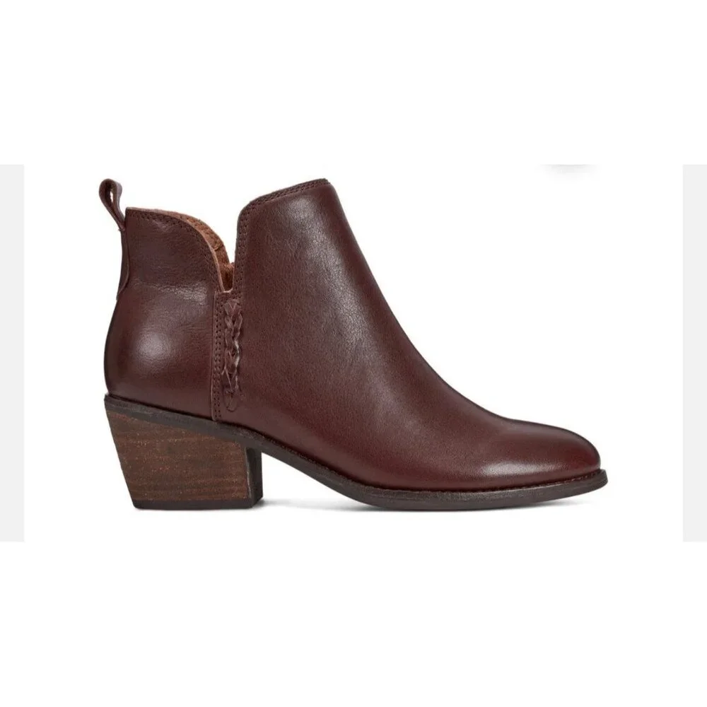 Earth Women’s 6.5 Marisole Block Heel Slip On Zipper Brown Leather Ankle‎ Boots